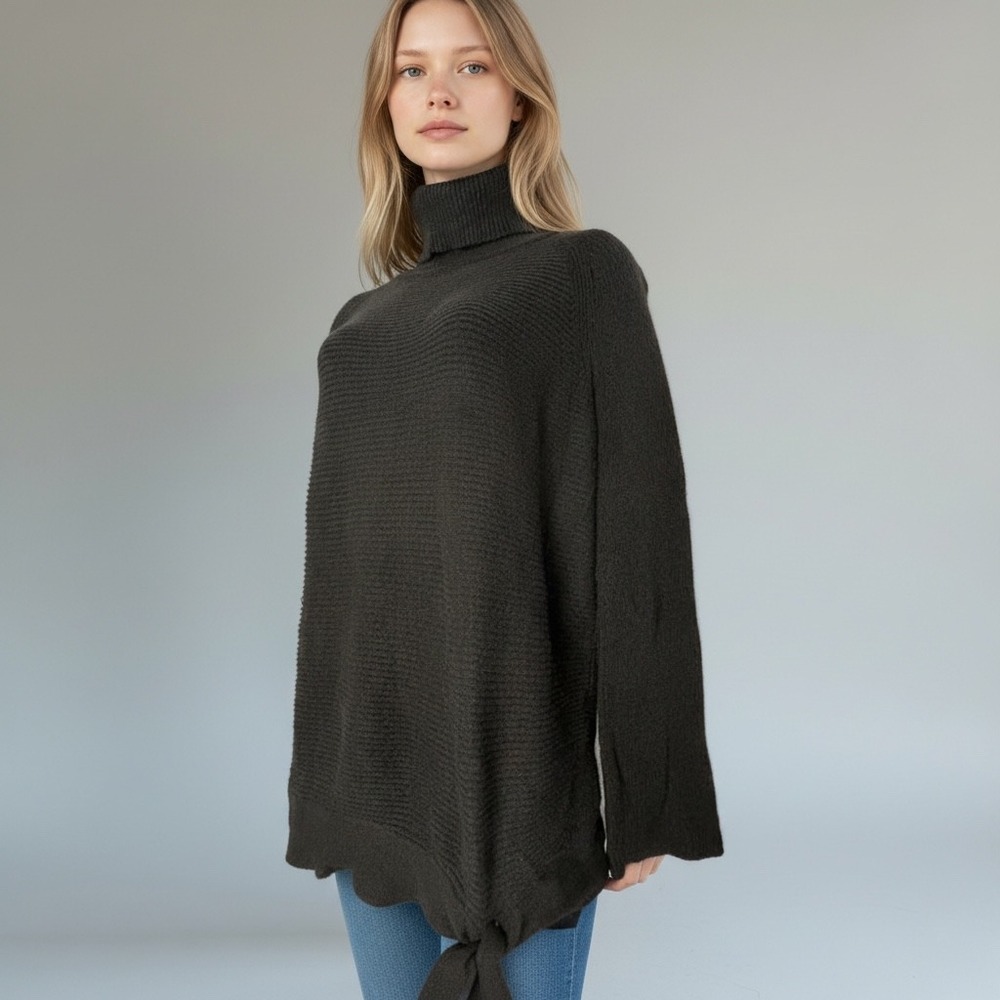 Simply Vera Vera Wang Black Goth Turtleneck Sweater w/Tie Small